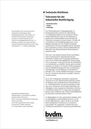 Technische Richtlinien: Toleranzen bei der industriellen Buchfertigung 
